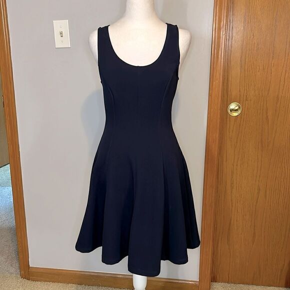 Everly Blue Scoop Neck Sleeveless Fit‎ Flare Textured Striped Dress Size S - Picture 1 of 8